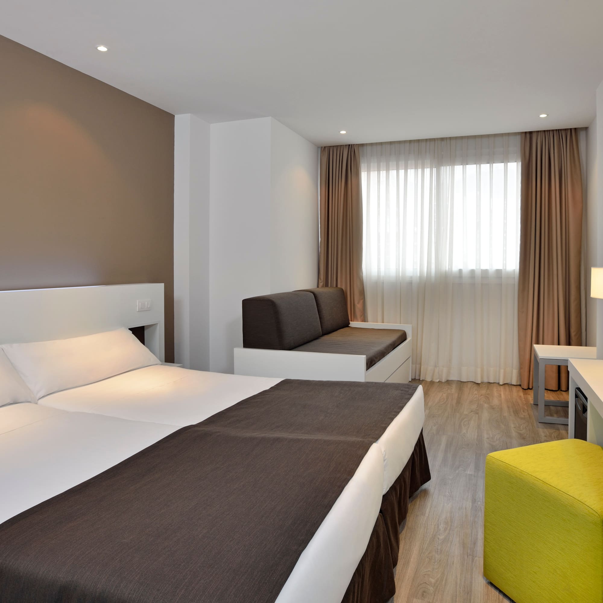 a room with a bed and a table