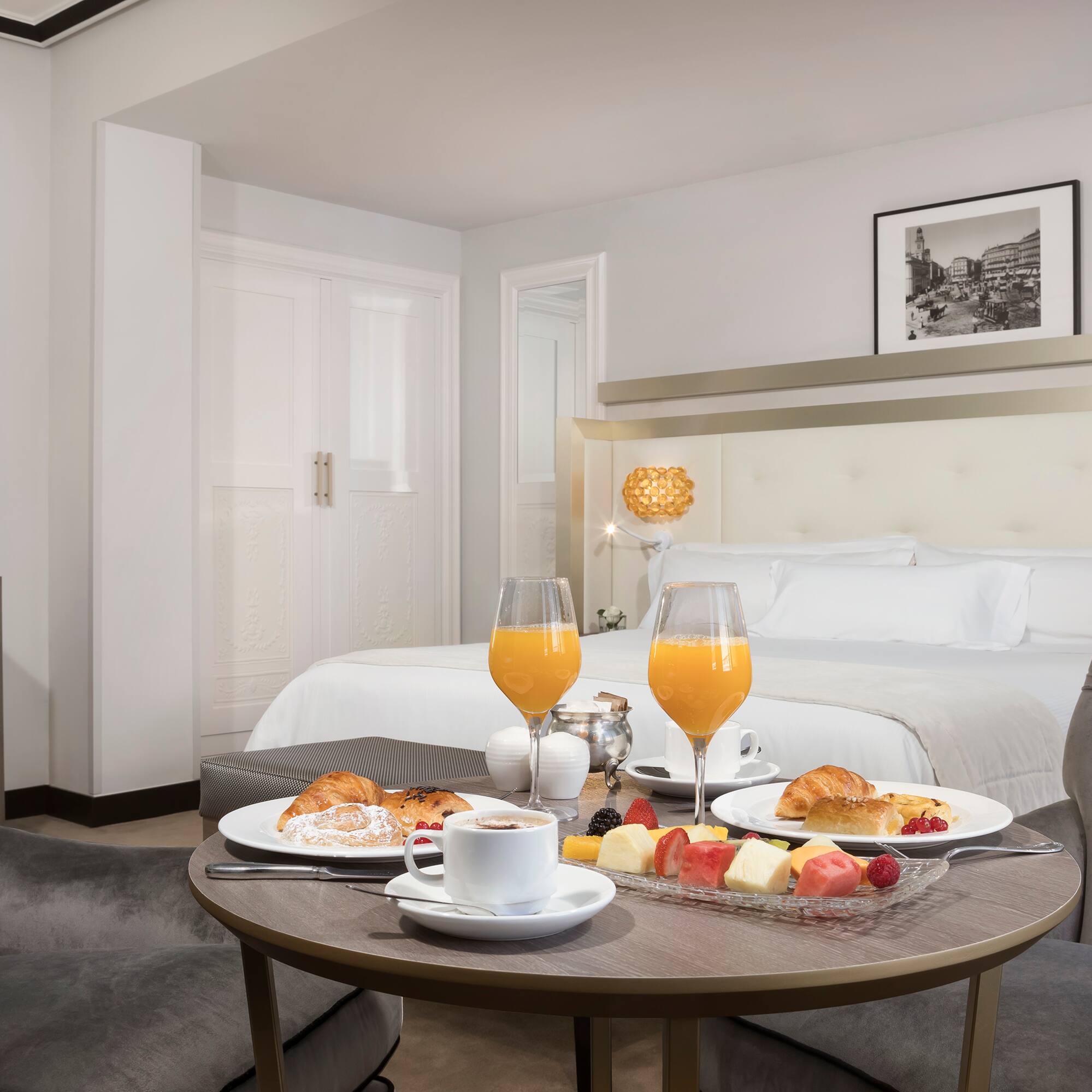 a table with food and drinks on it