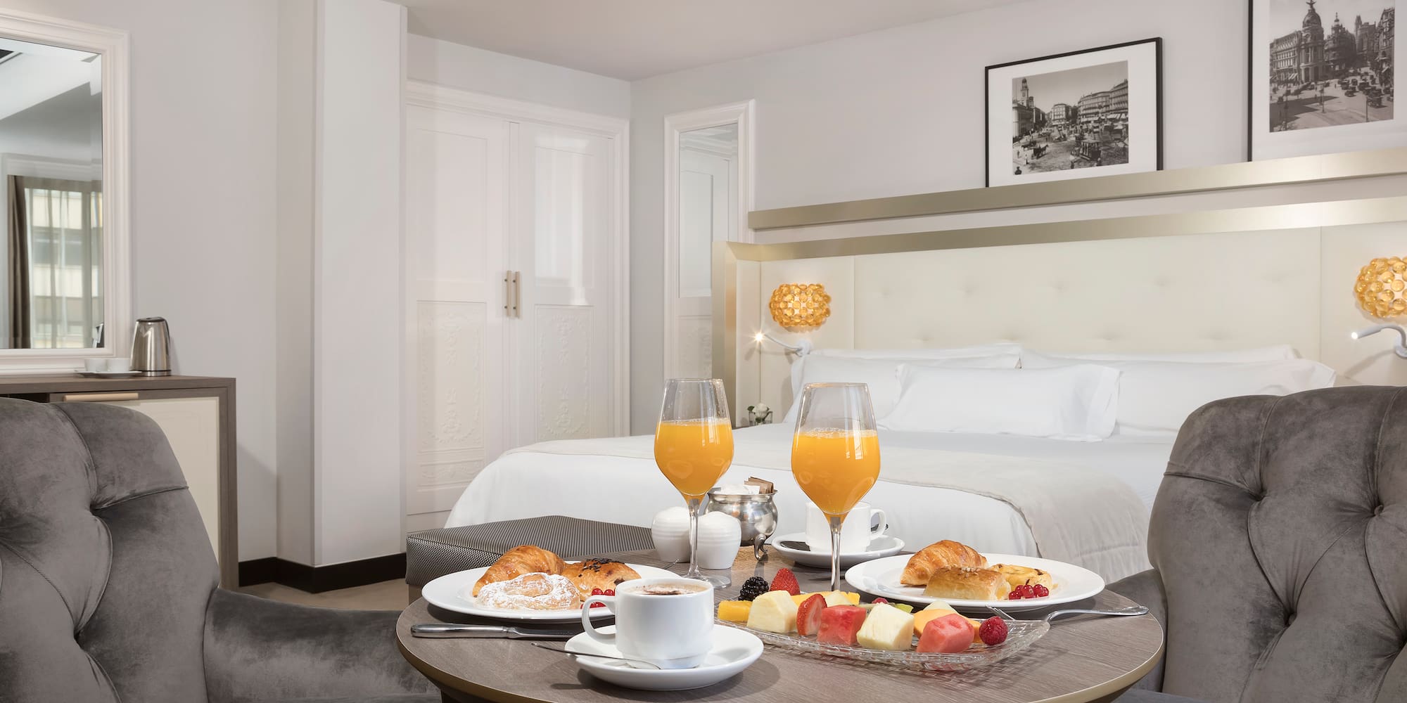 a table with food and drinks on it