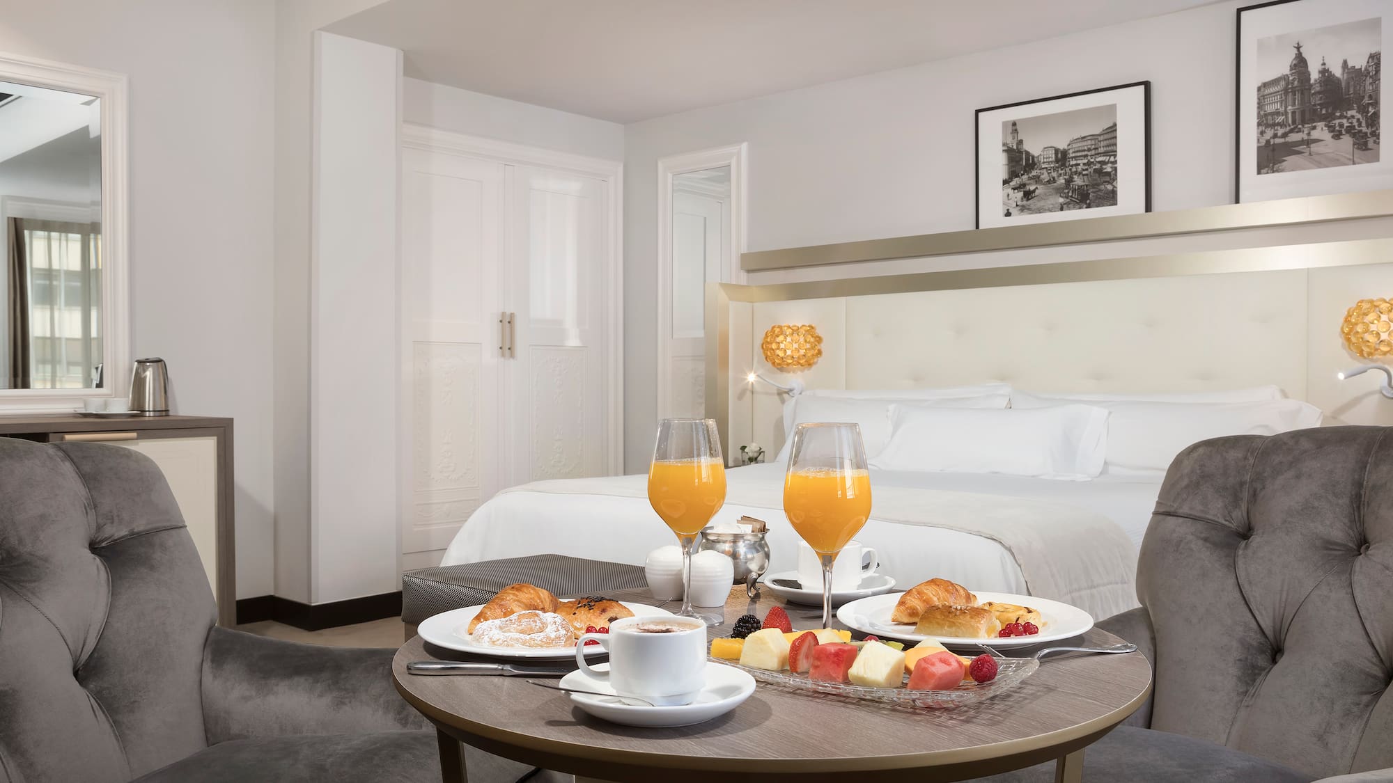 a table with food and drinks on it