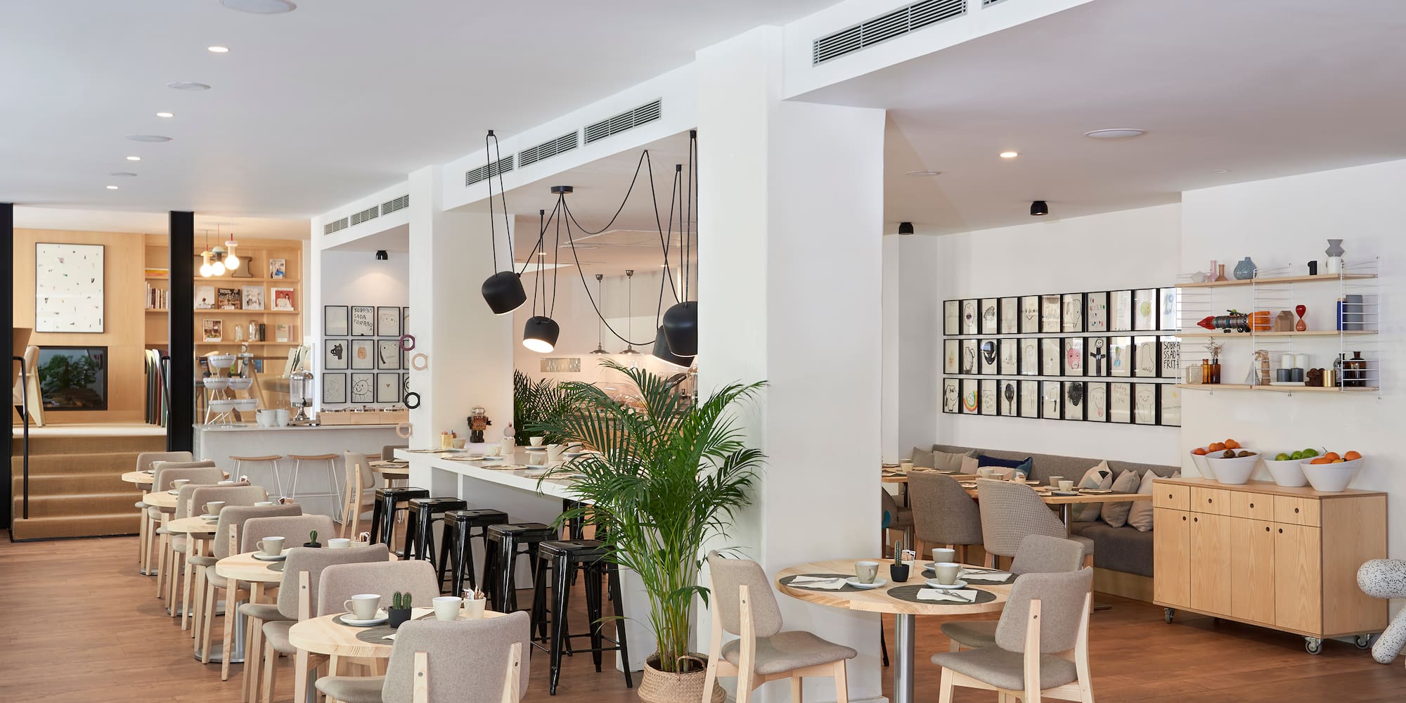 a room with tables and chairs