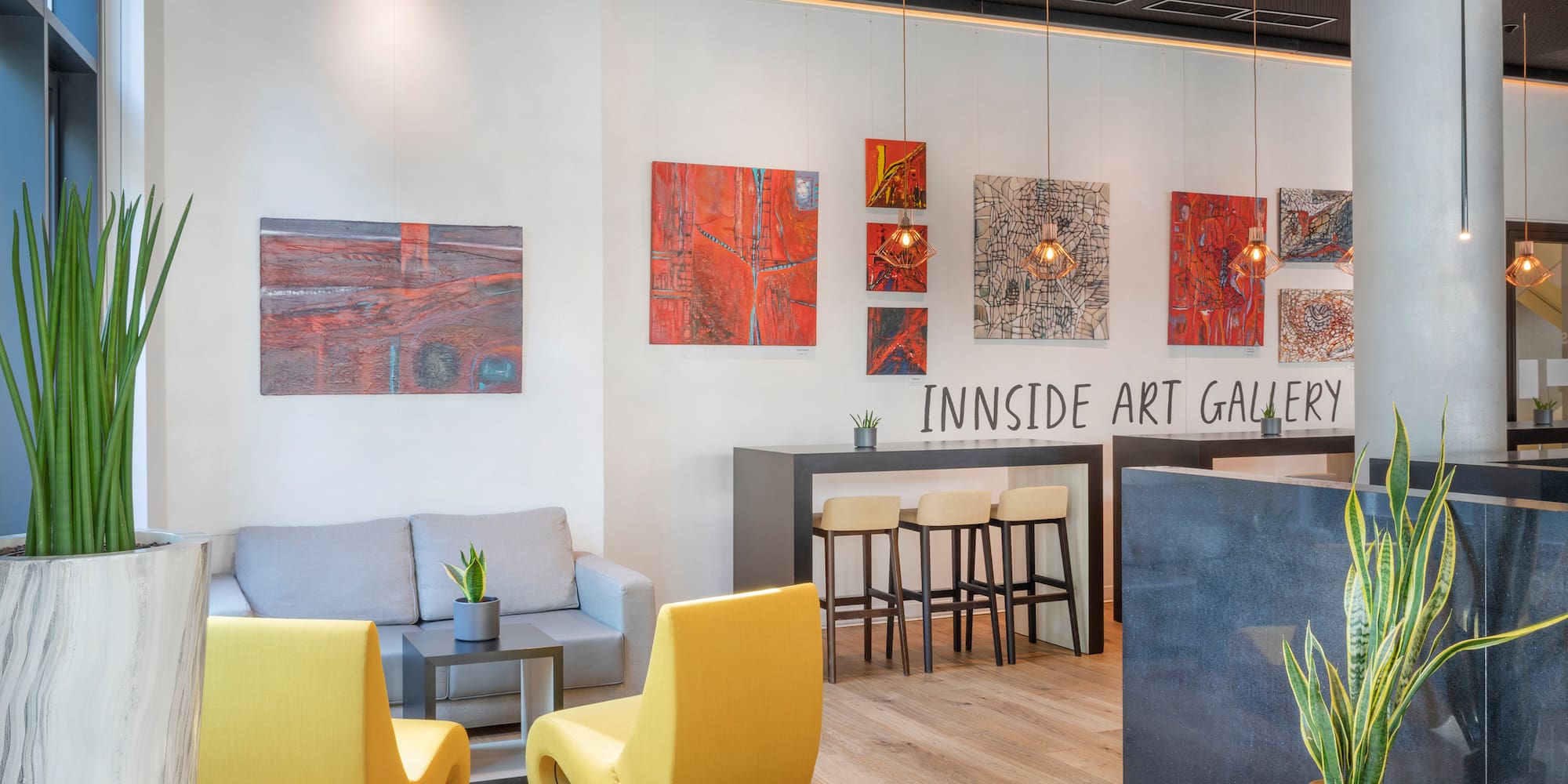 a room with art on the wall