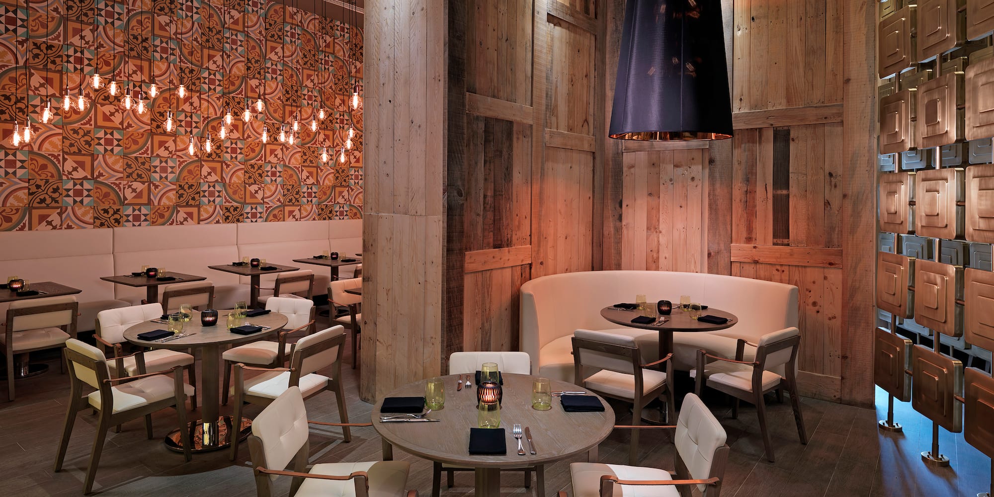 a room with tables and chairs