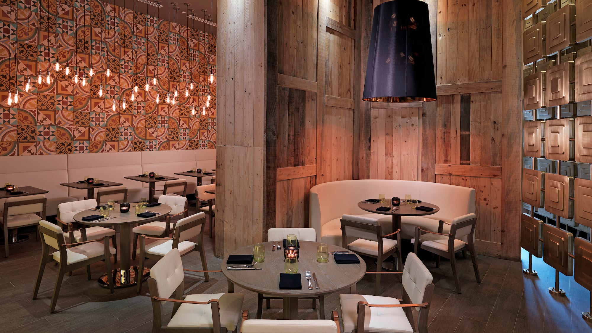 a room with tables and chairs