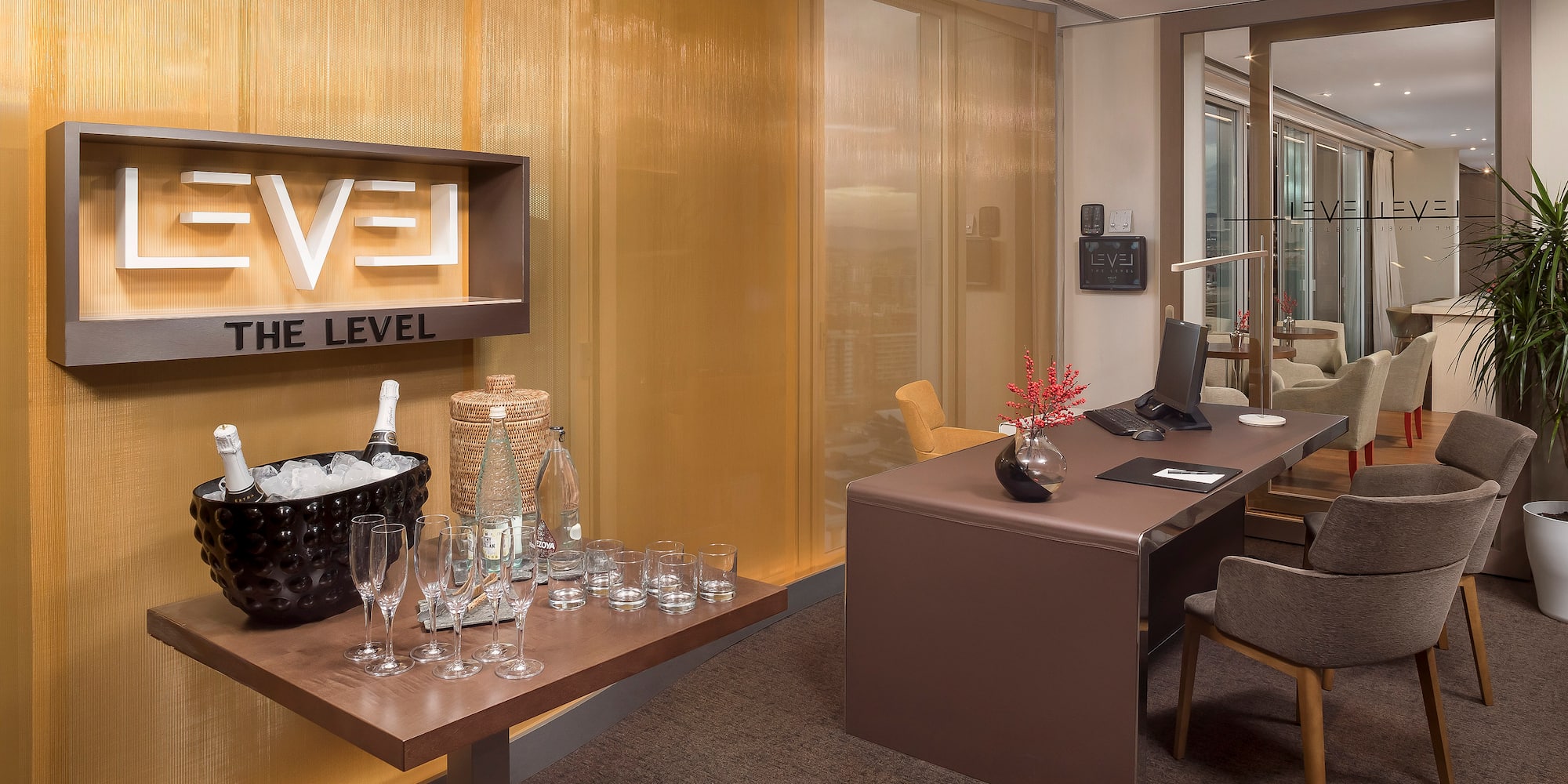 a room with a table and chairs