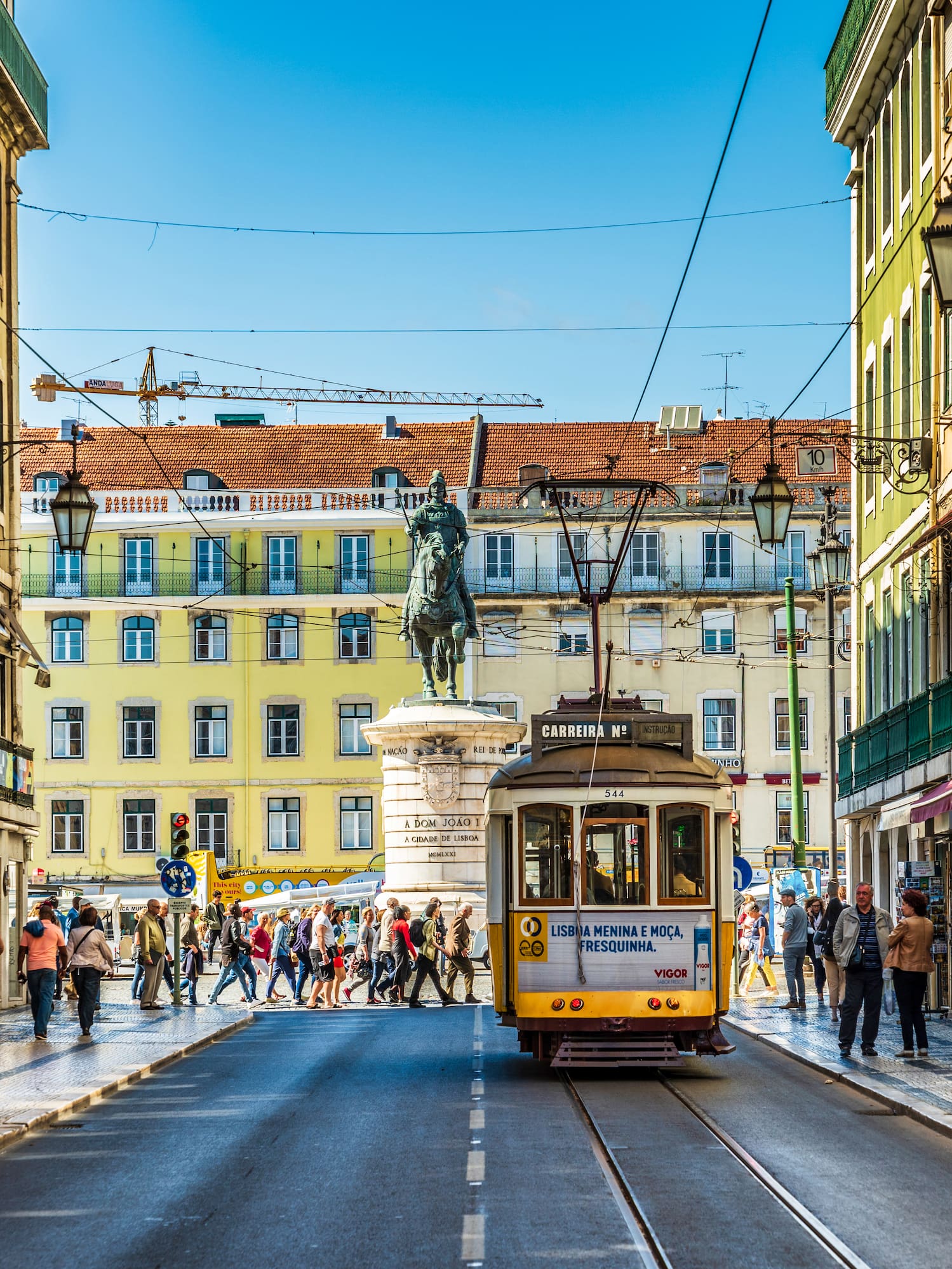 a trolley on a street in a city