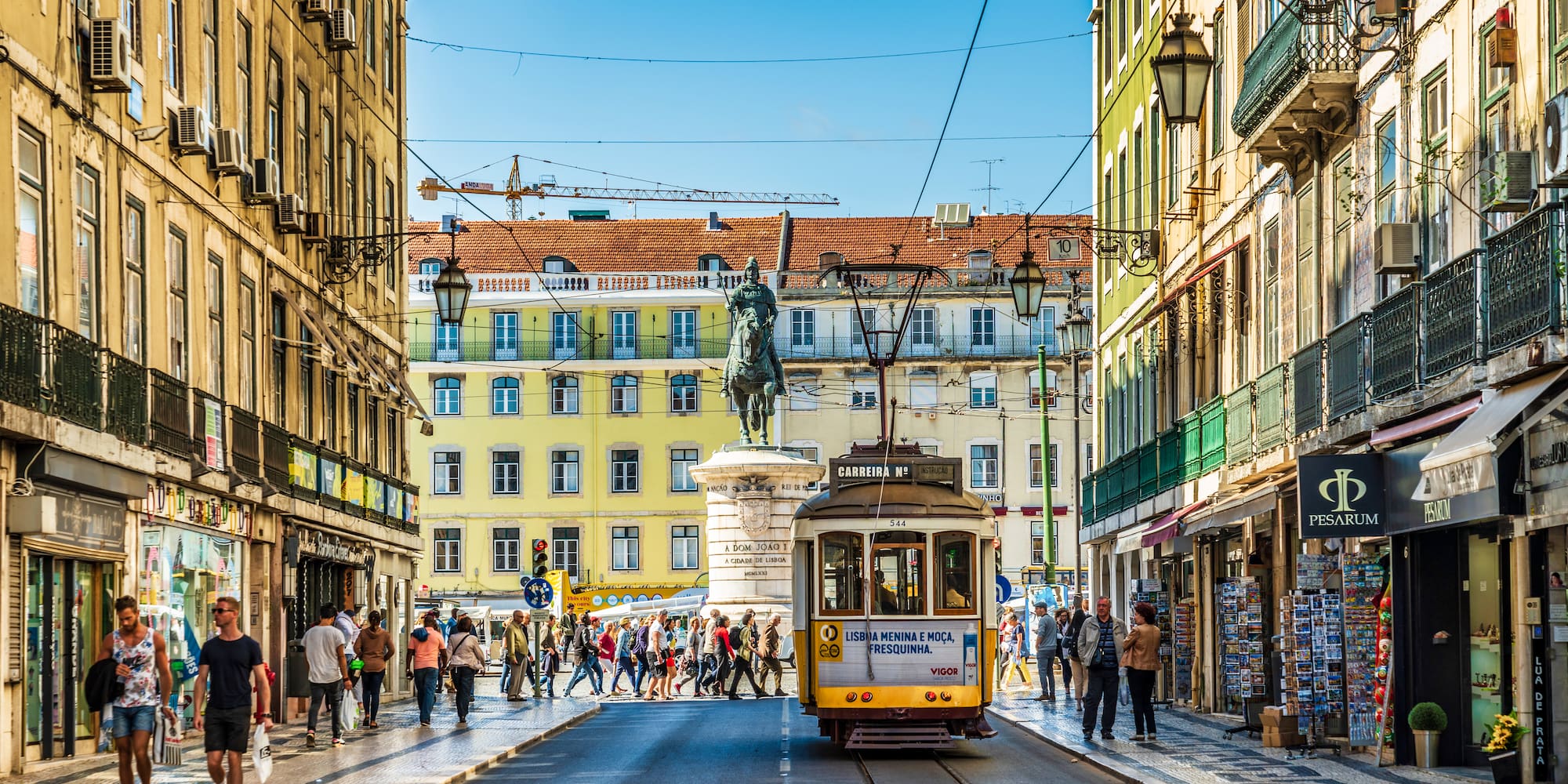 a trolley on a street in a city