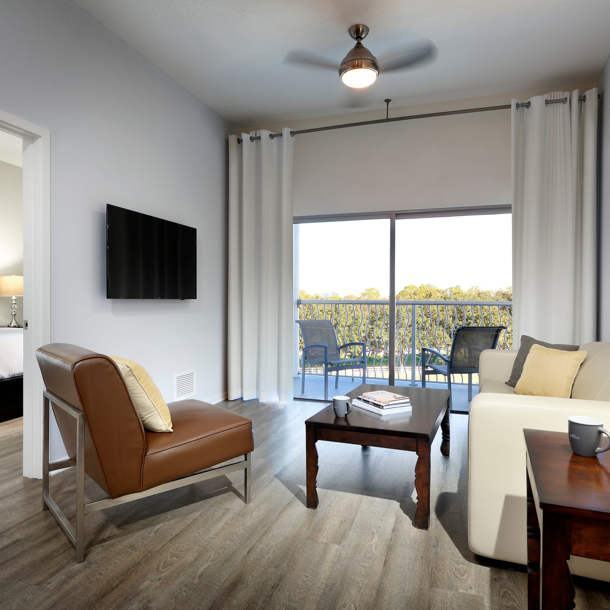 a room with a television and a couch