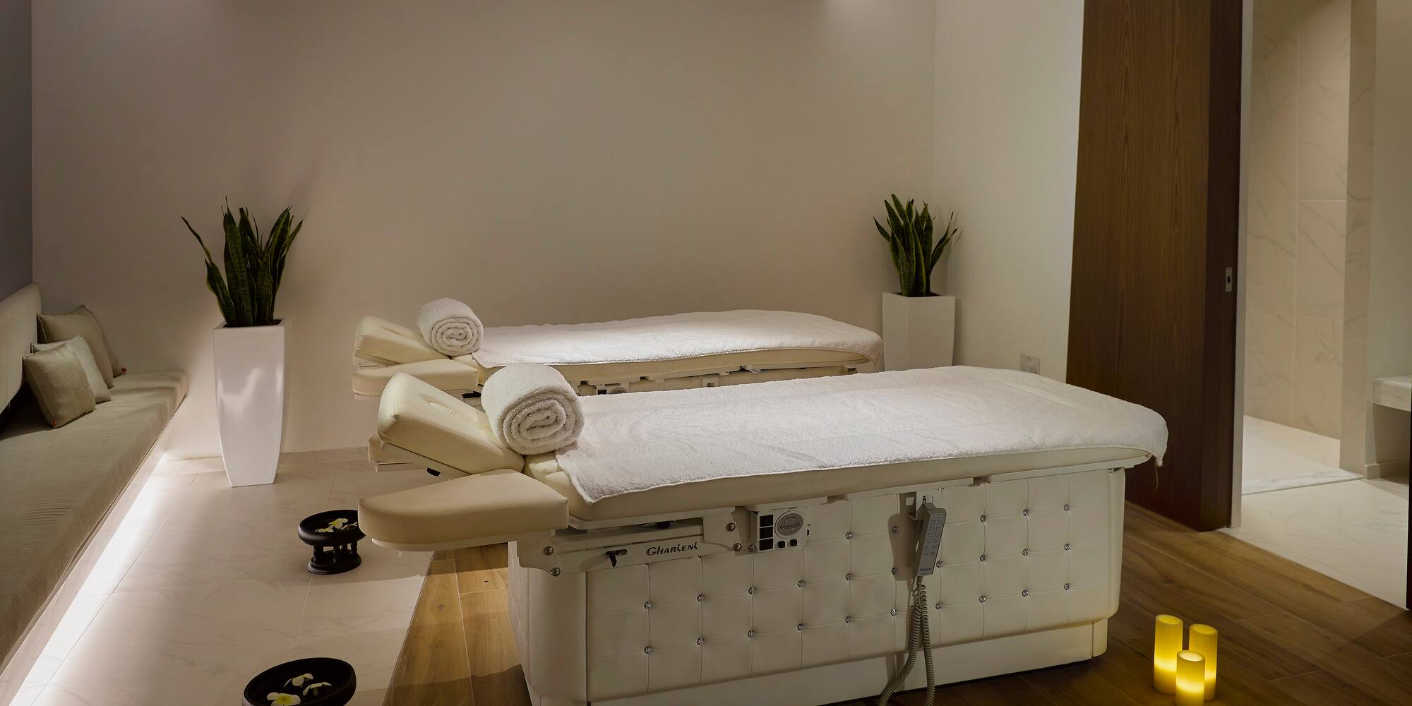 a massage table in a room