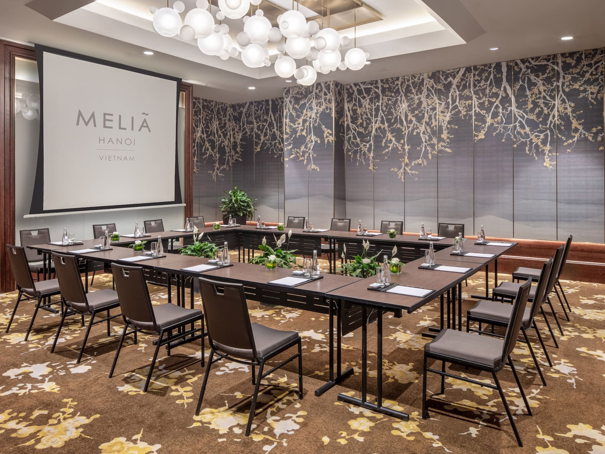 a room with tables and chairs