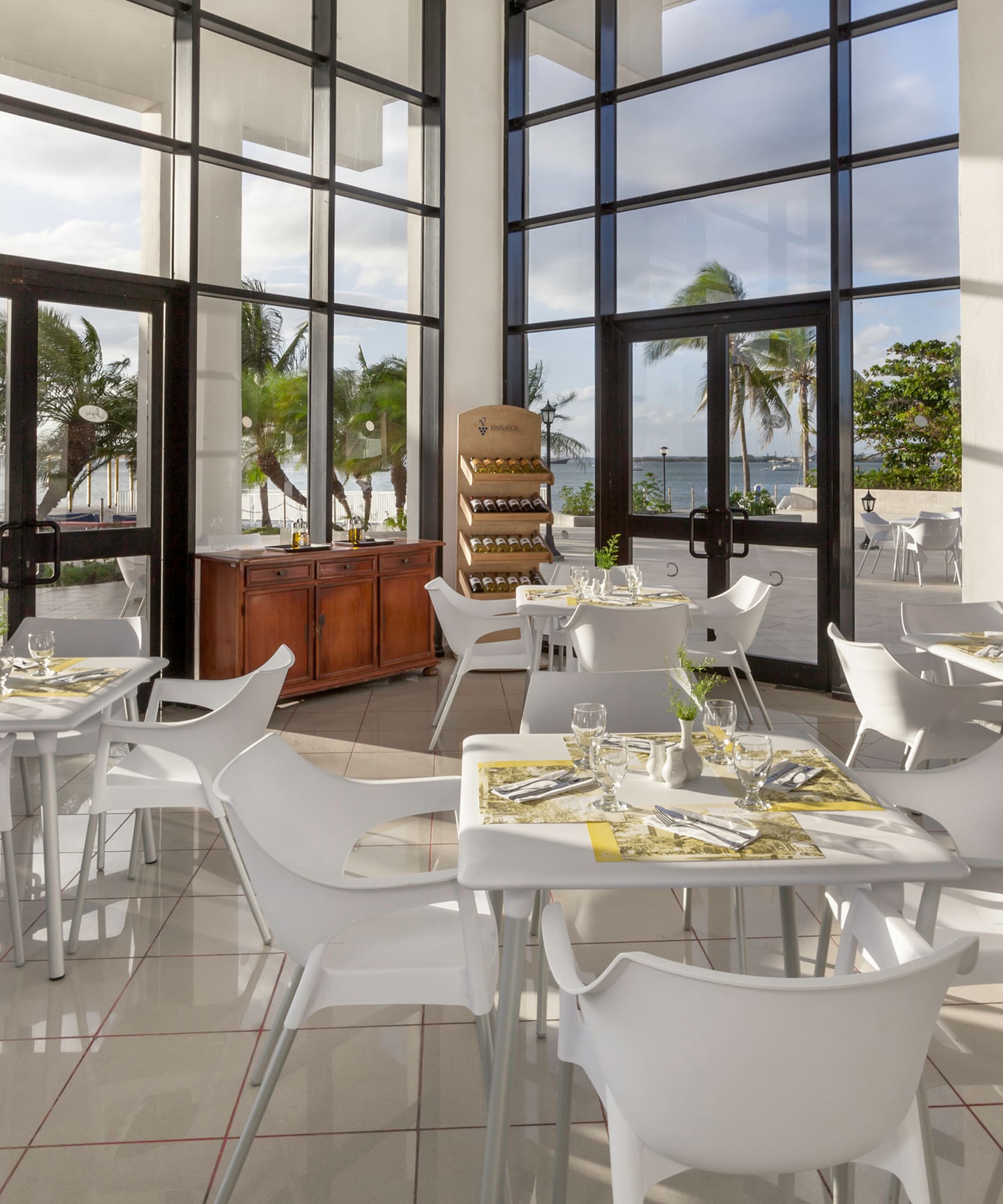 a room with tables and chairs