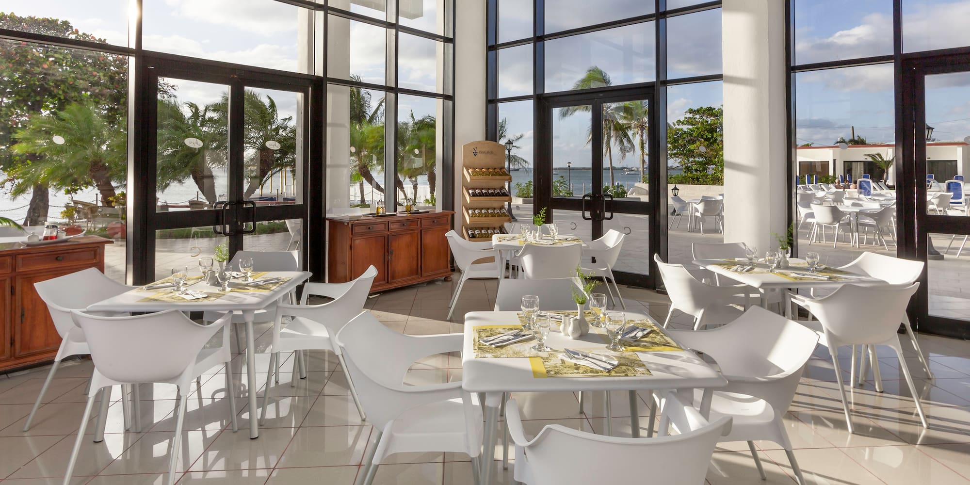 a room with tables and chairs