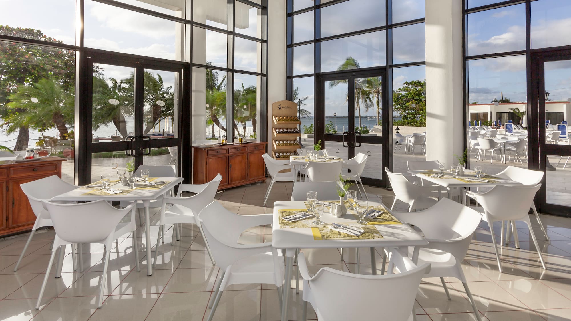 a room with tables and chairs