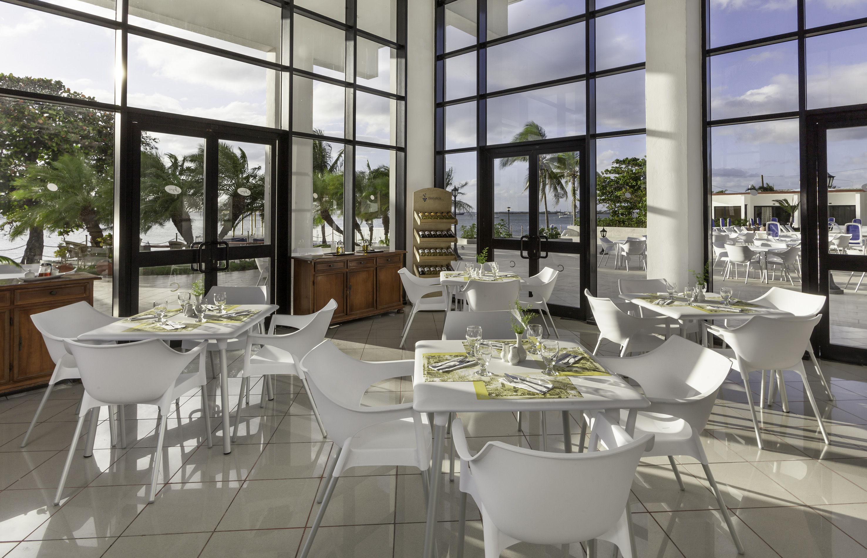 a room with tables and chairs