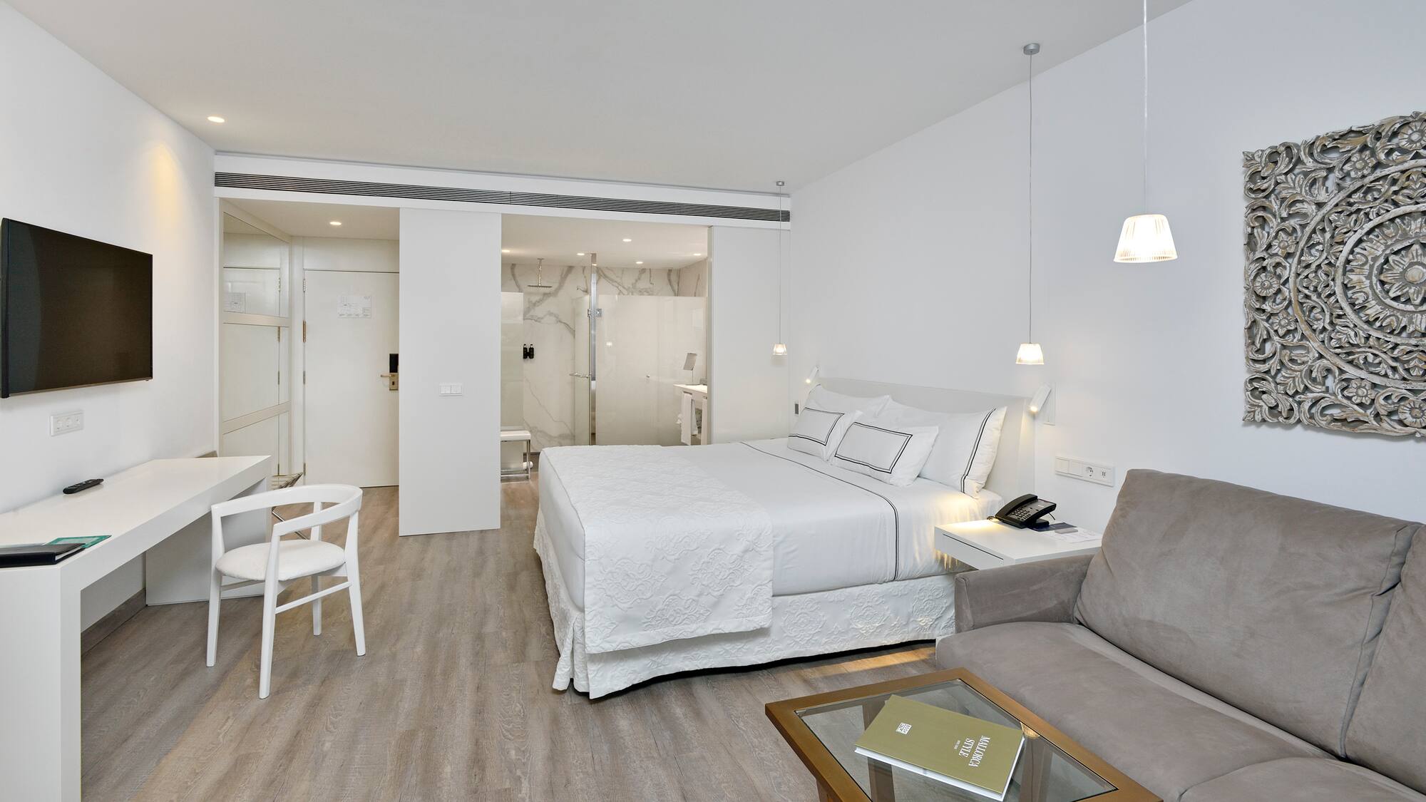 a room with a bed and a couch