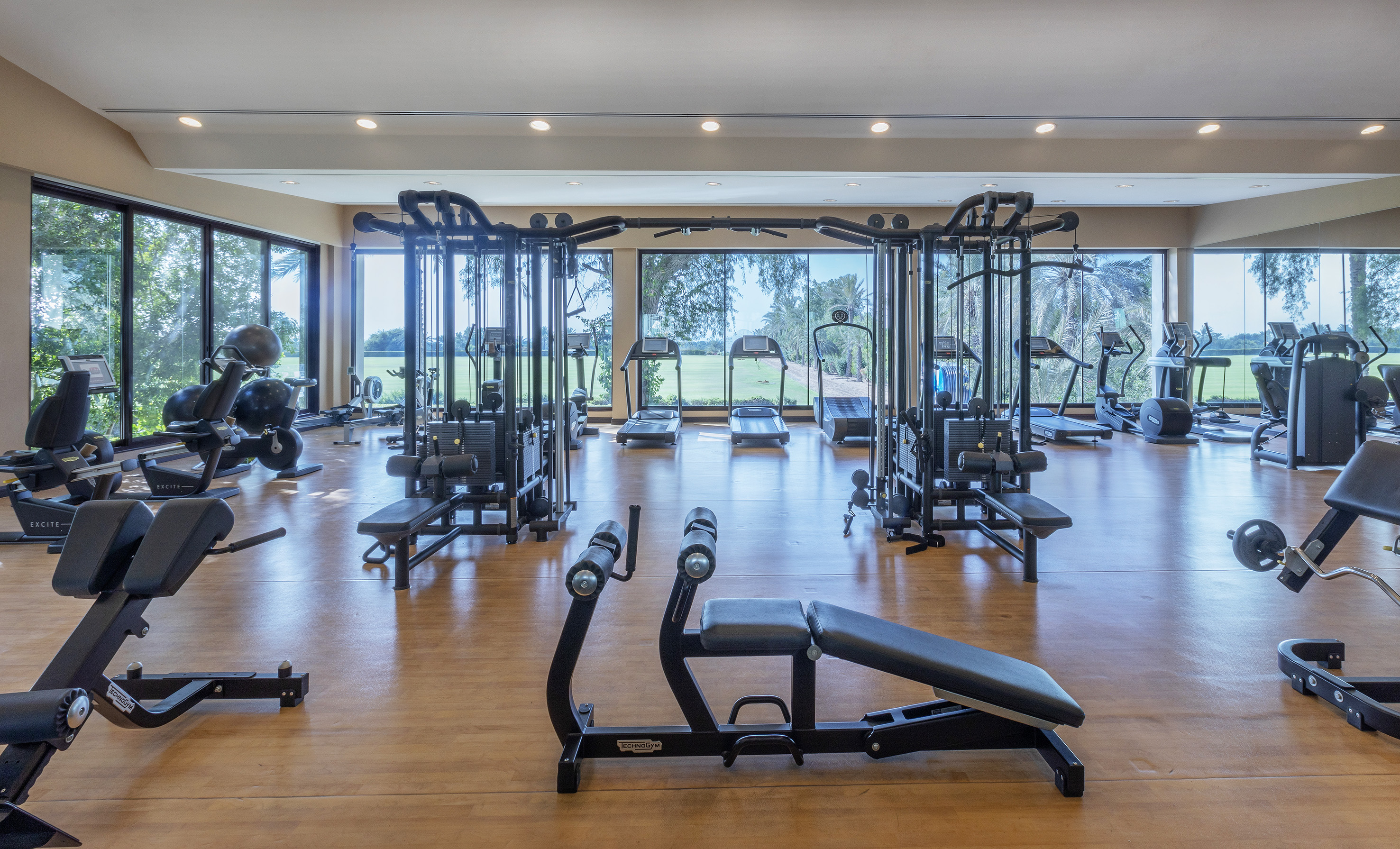 a large gym with exercise equipment