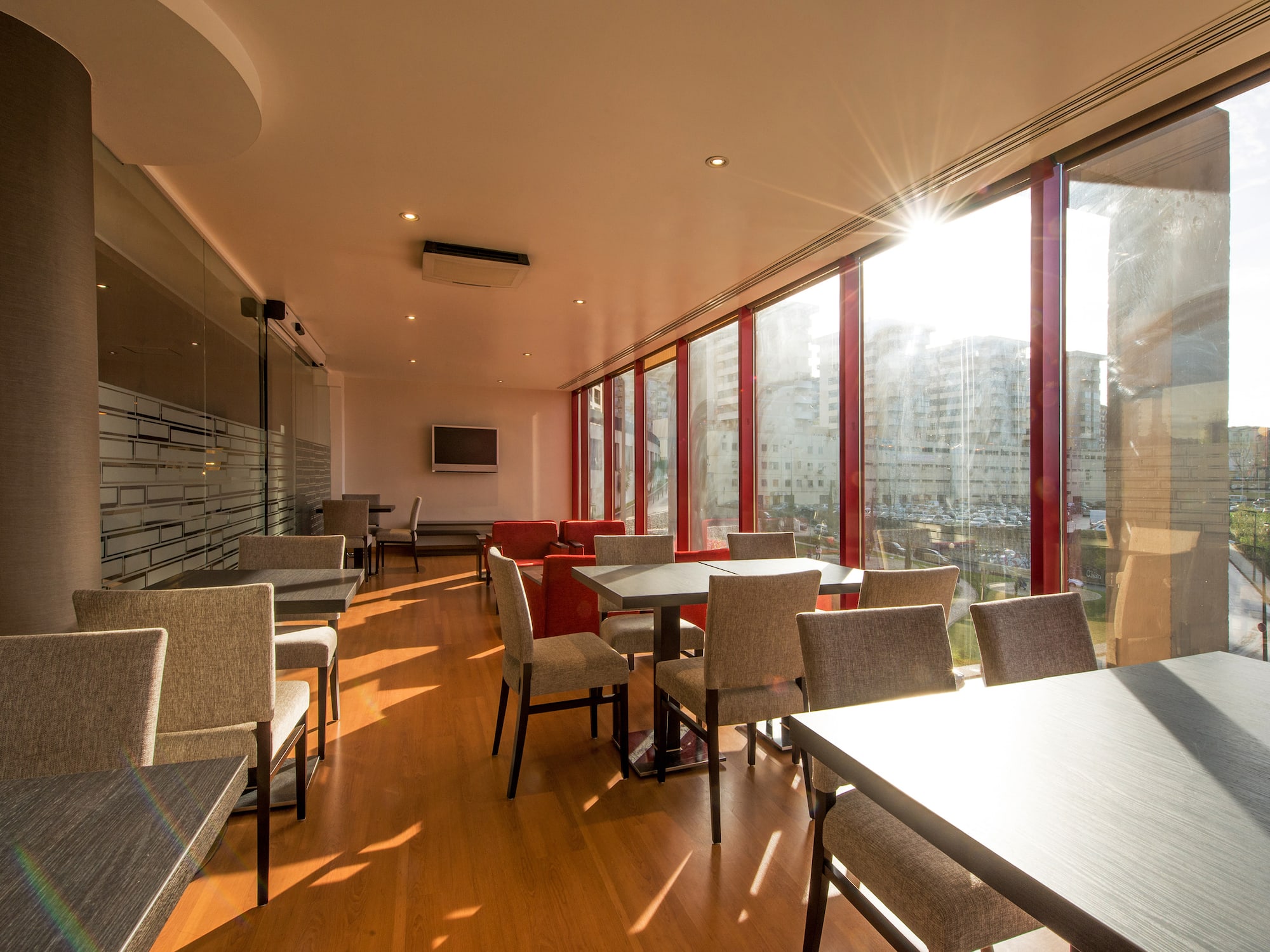 a room with tables and chairs