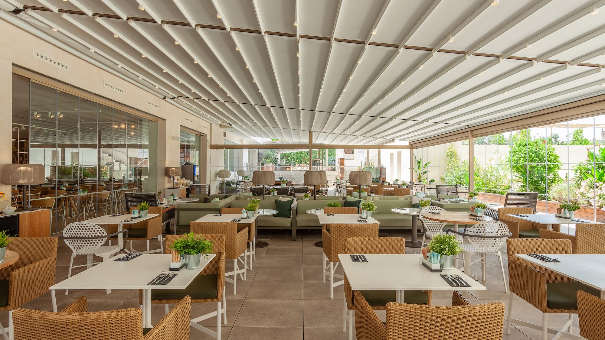 a room with tables and chairs