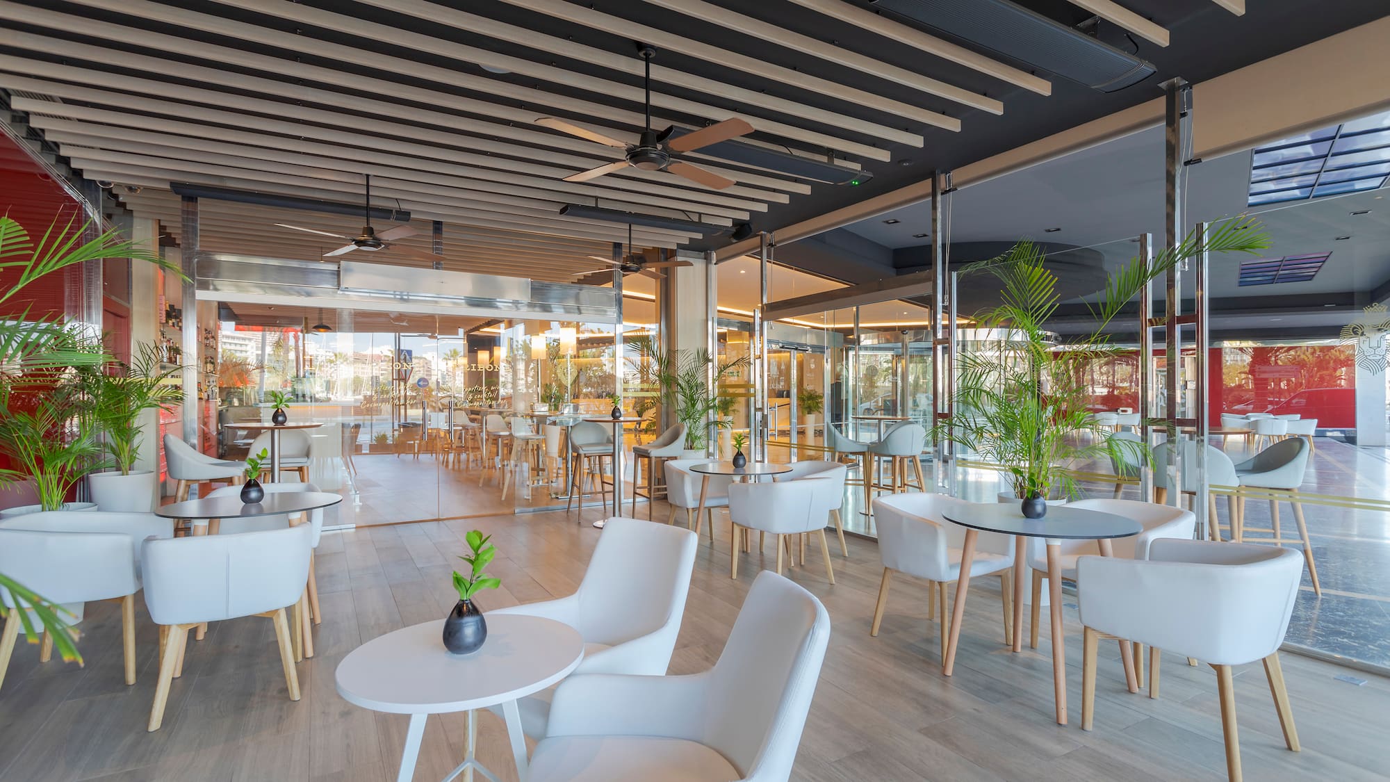 a room with tables and chairs