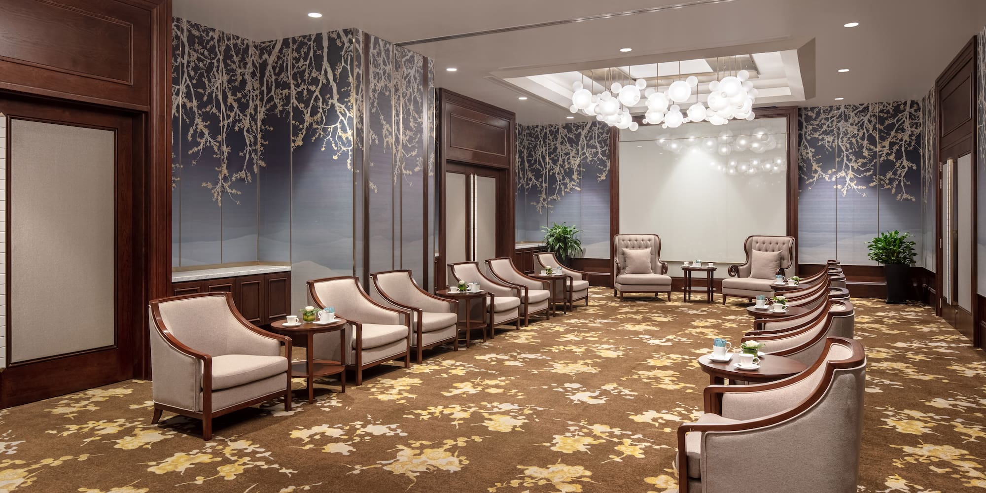 a room with chairs and tables