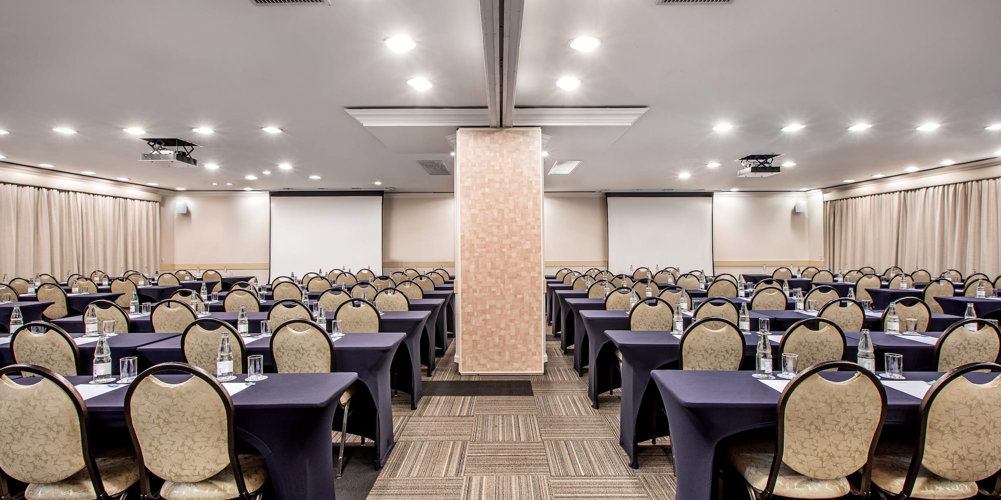 a room with tables and chairs