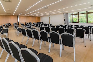 a room with rows of chairs