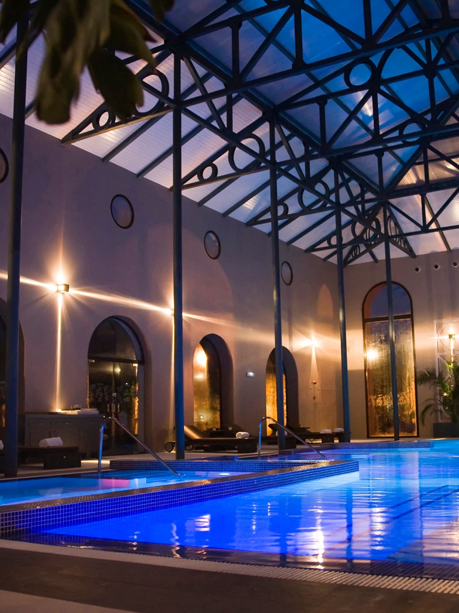 a swimming pool inside a building