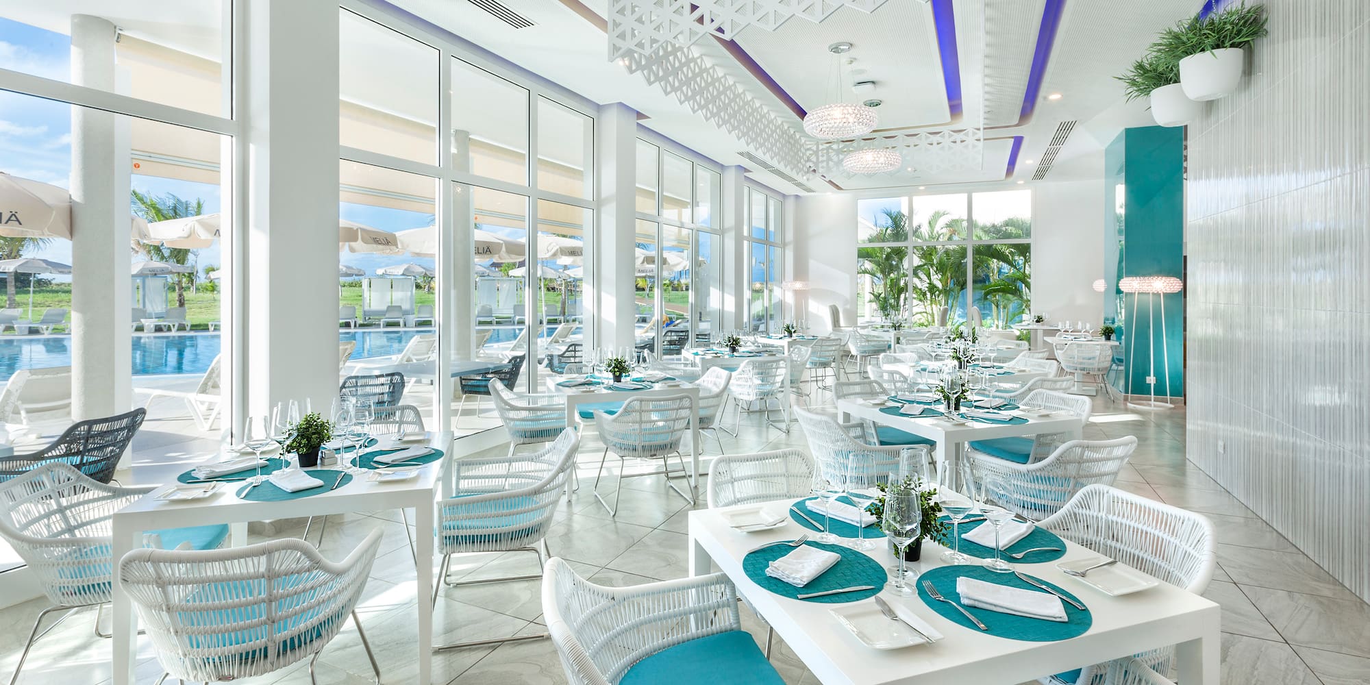 a room with tables and chairs