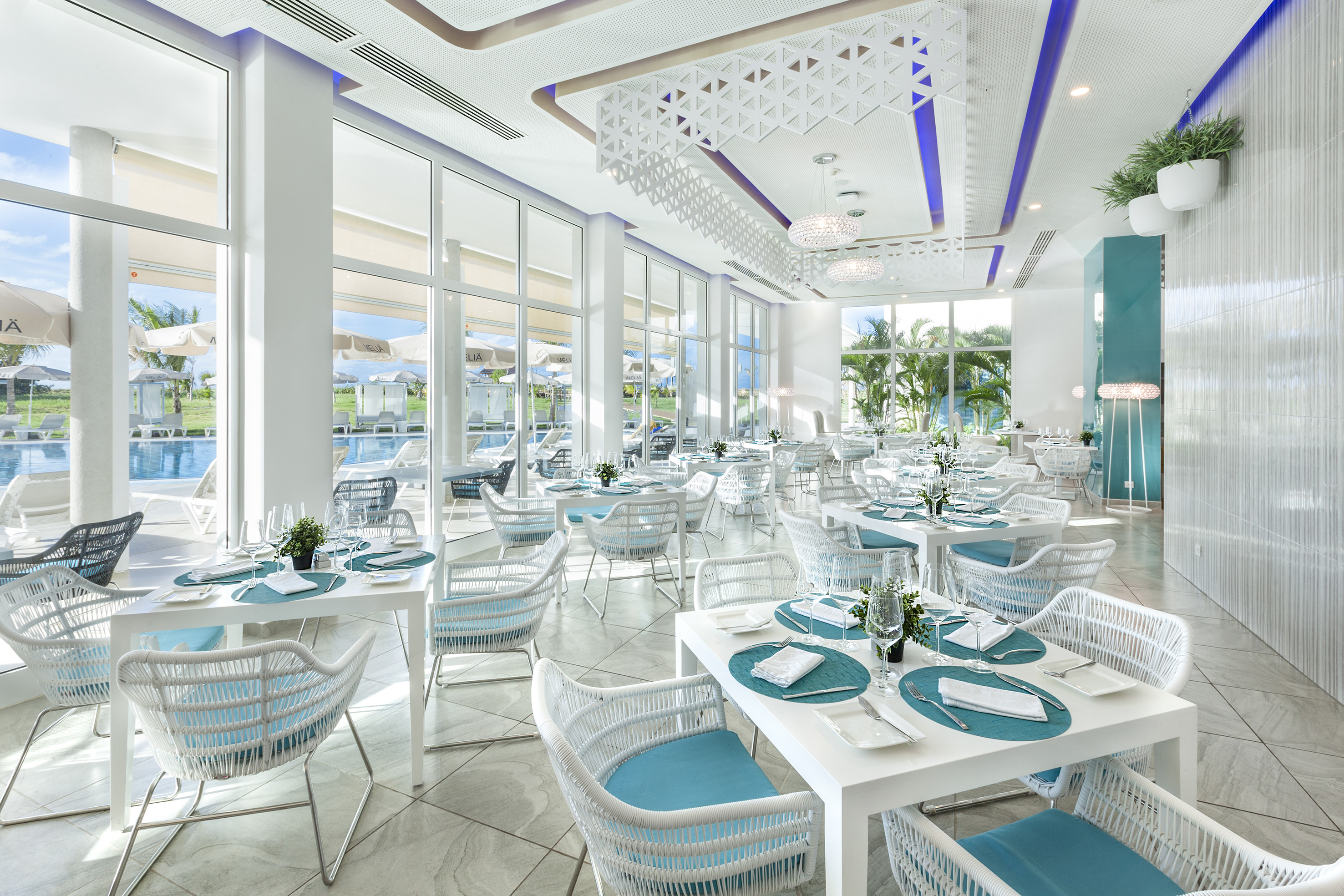 a room with tables and chairs