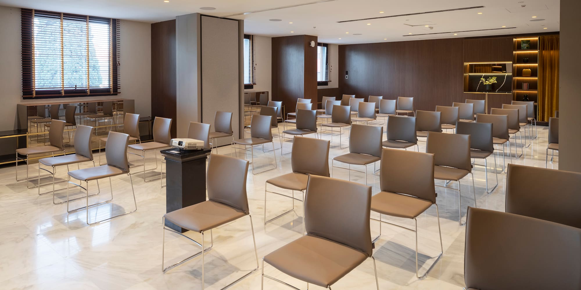 a room with many chairs