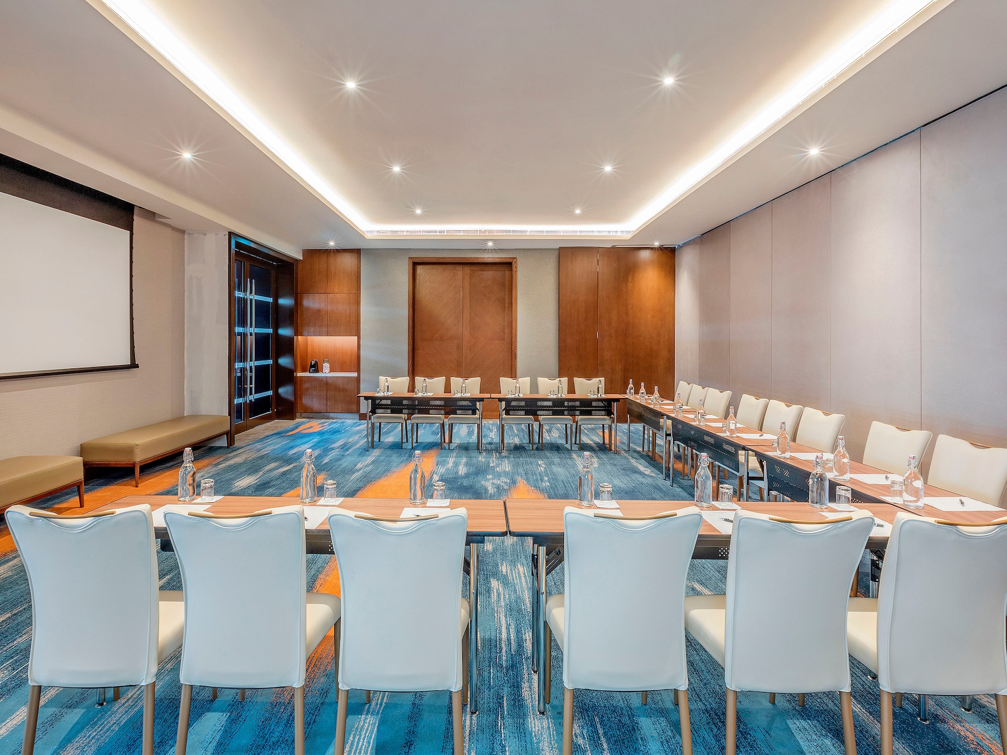 a room with tables and chairs