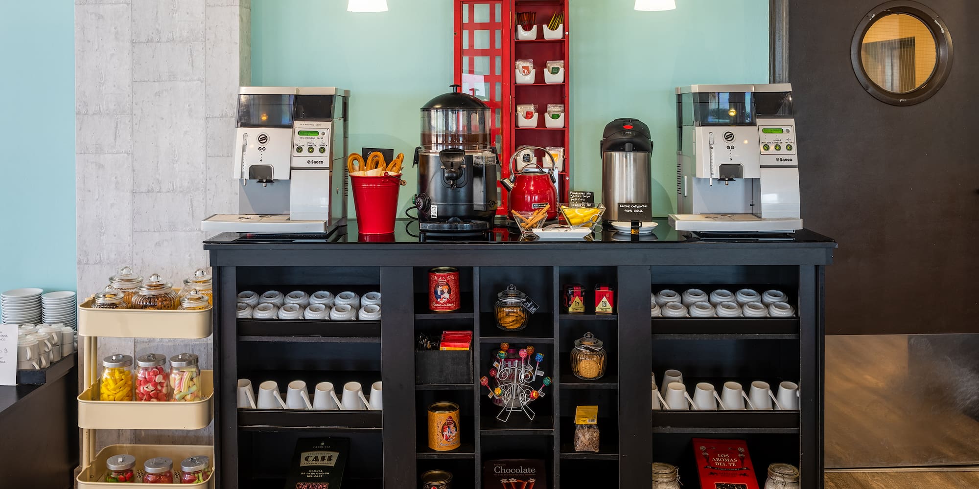 a coffee machine and other items on a shelf