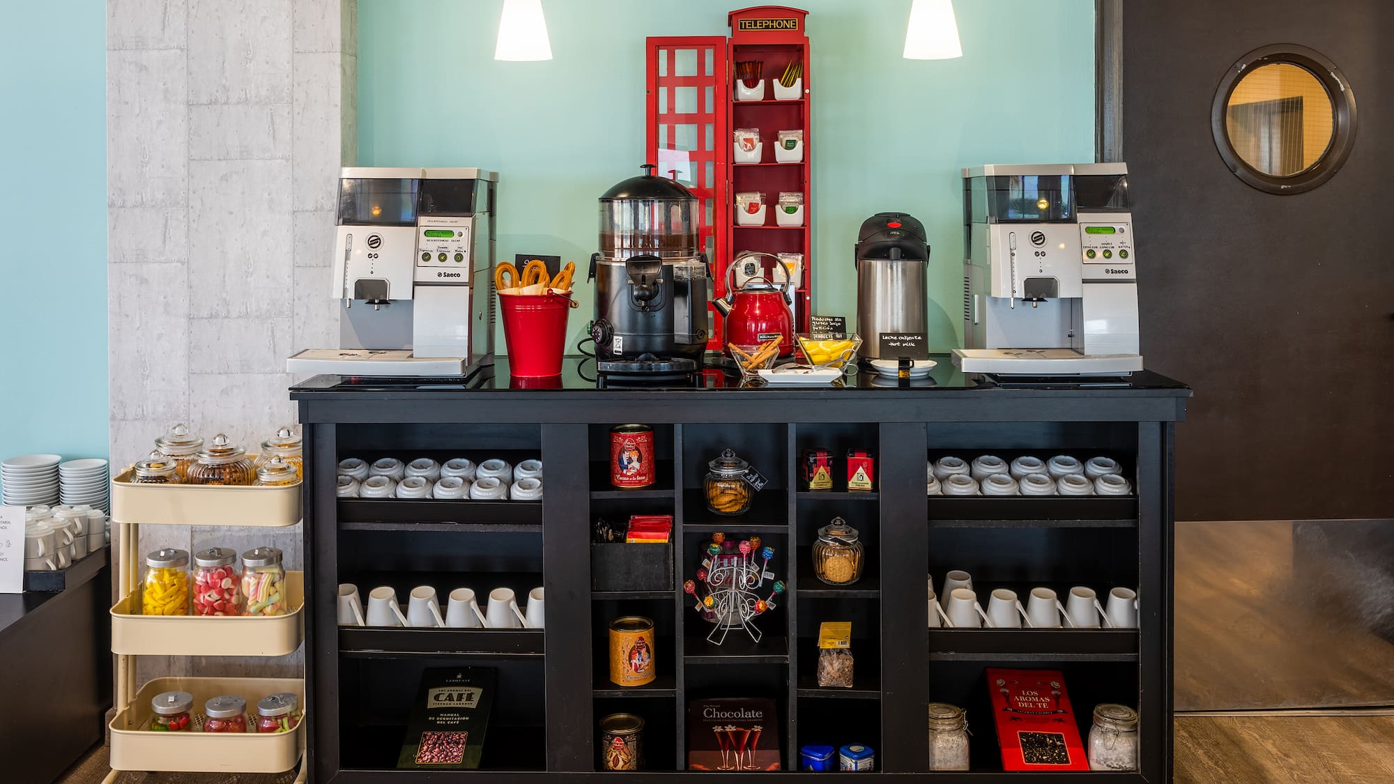 a coffee machine and other items on a shelf