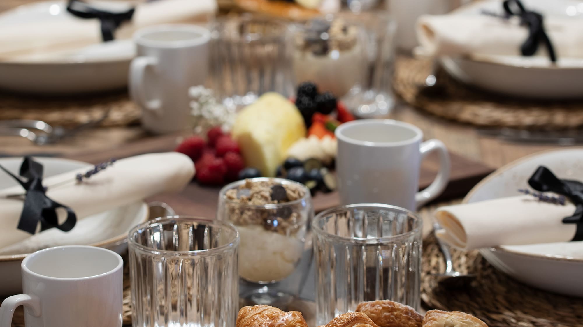 a table with food and drinks
