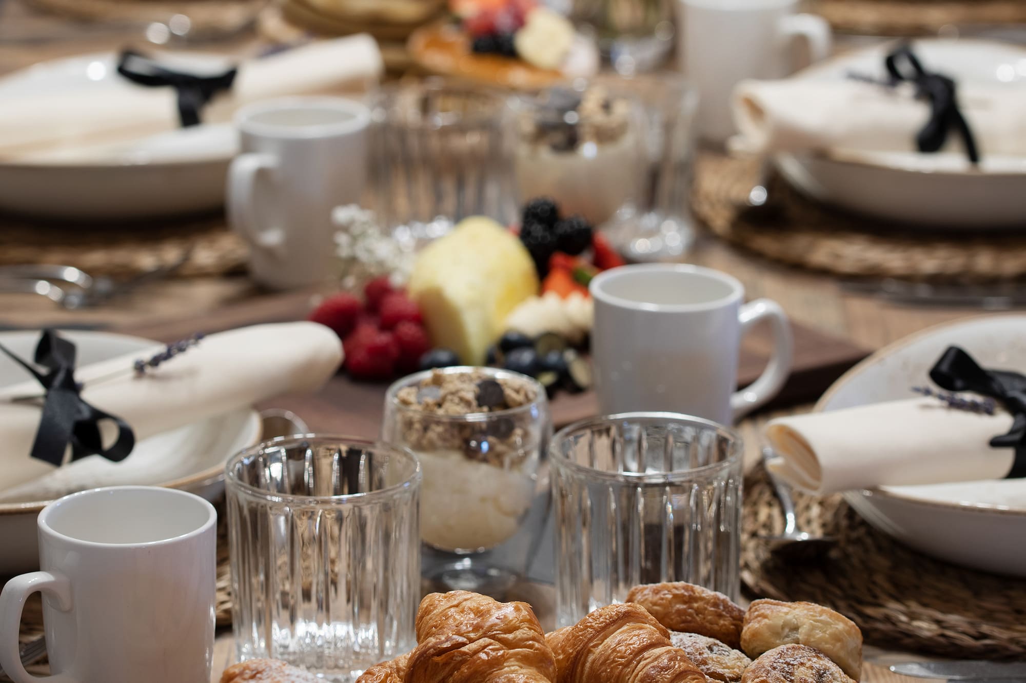 a table with food and drinks