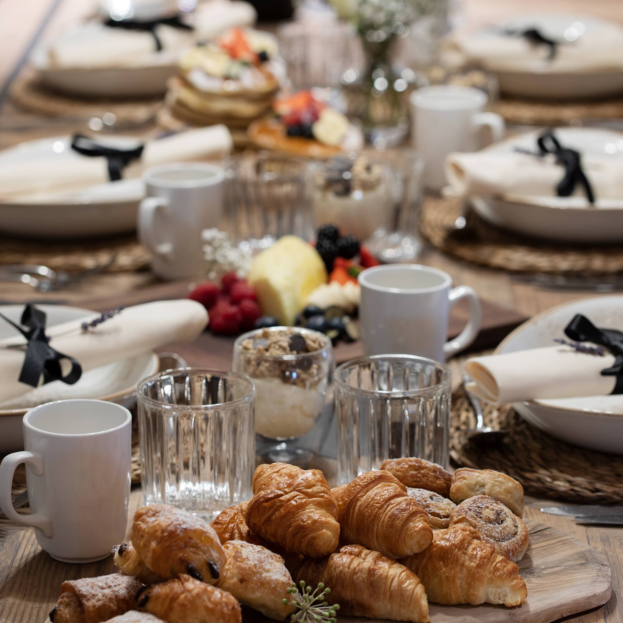 a table with food and drinks