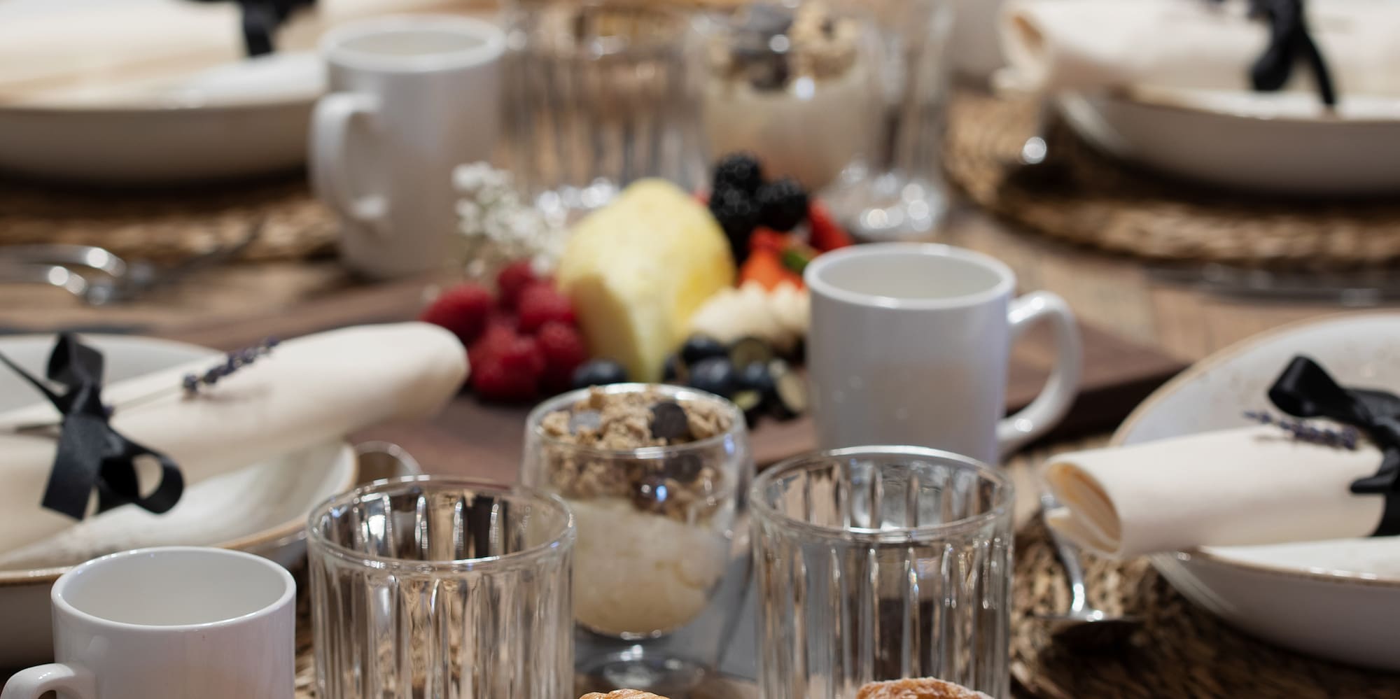 a table with food and drinks