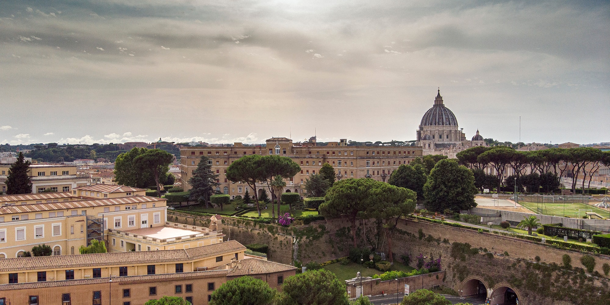 a city with trees and buildings