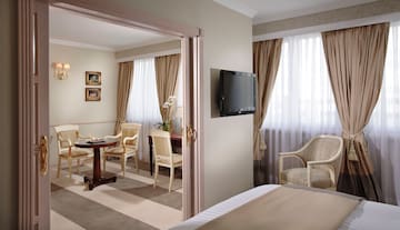 a room with a tv and a table