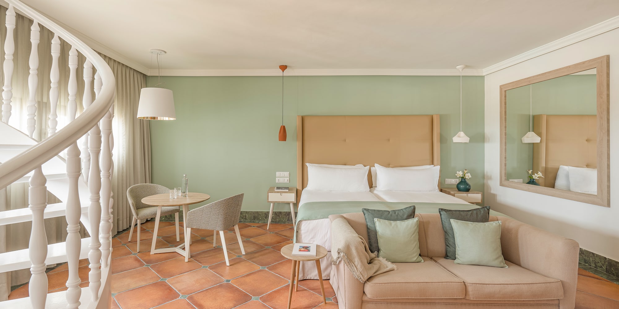 a room with a bed and a table