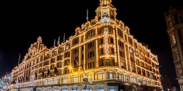 Harrods with lights on it