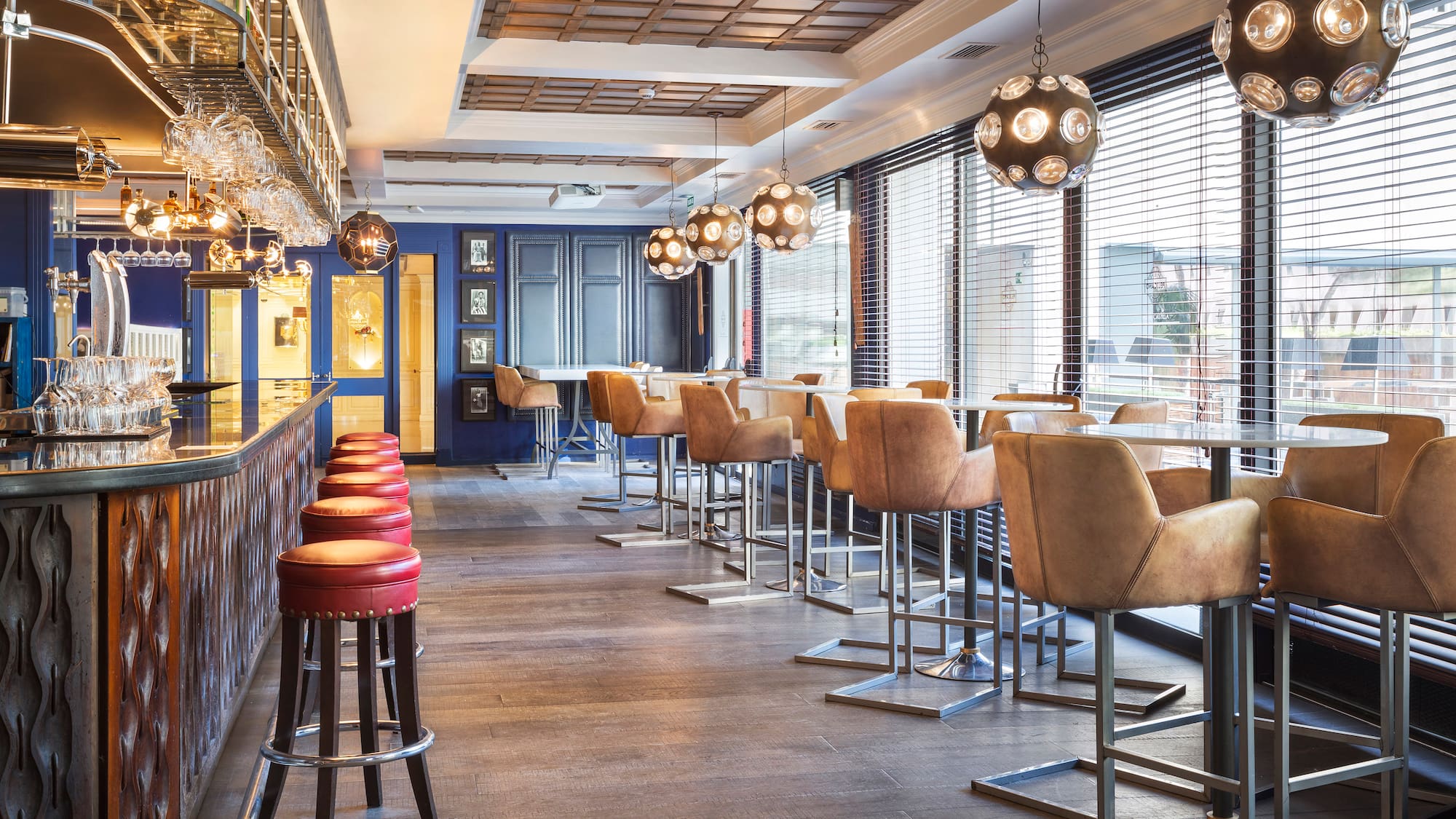 a room with chairs and tables