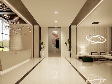 a room with a large white floor and a large white floor