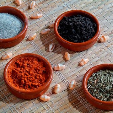 a group of bowls of spices