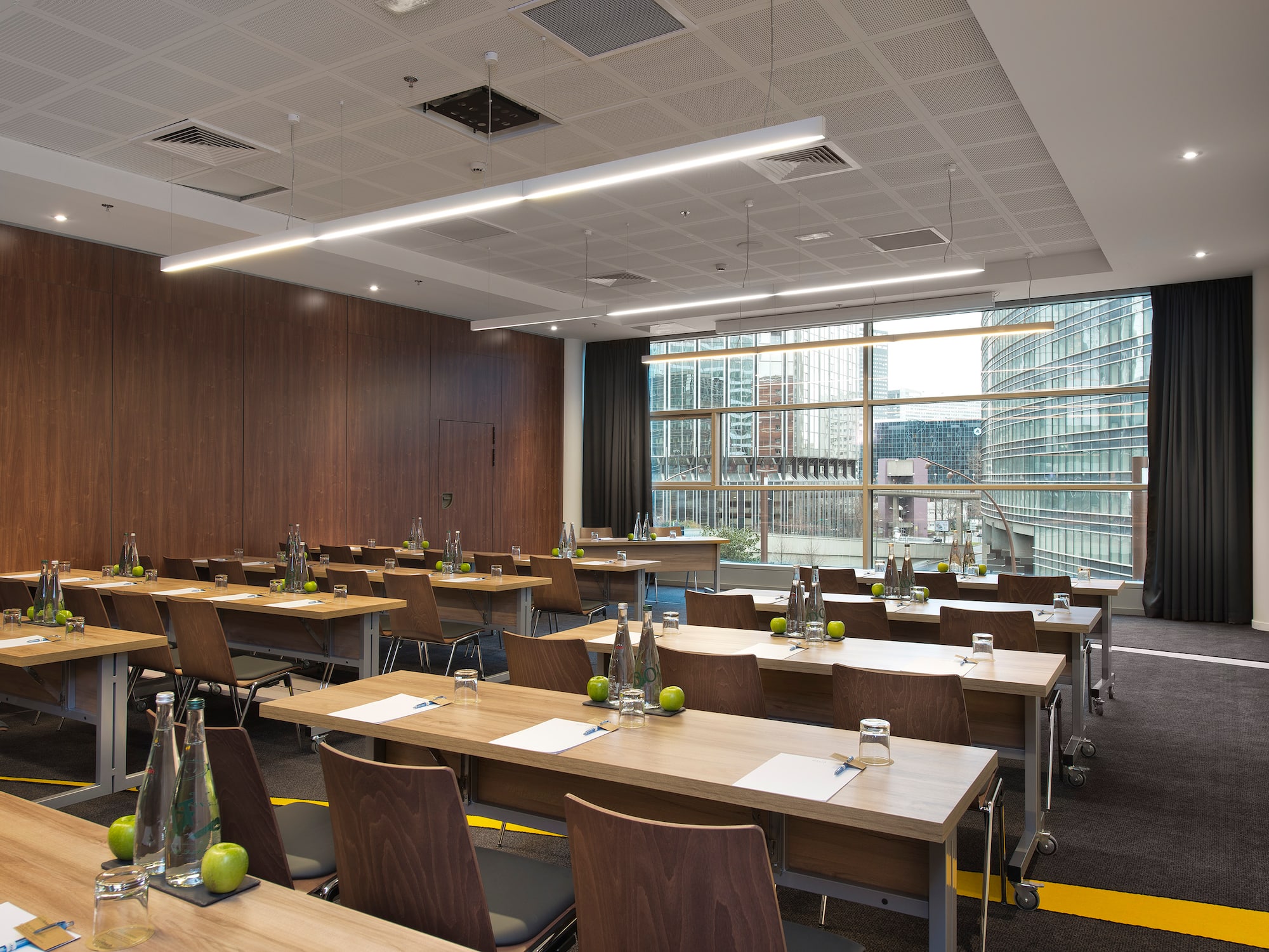 a room with tables and chairs