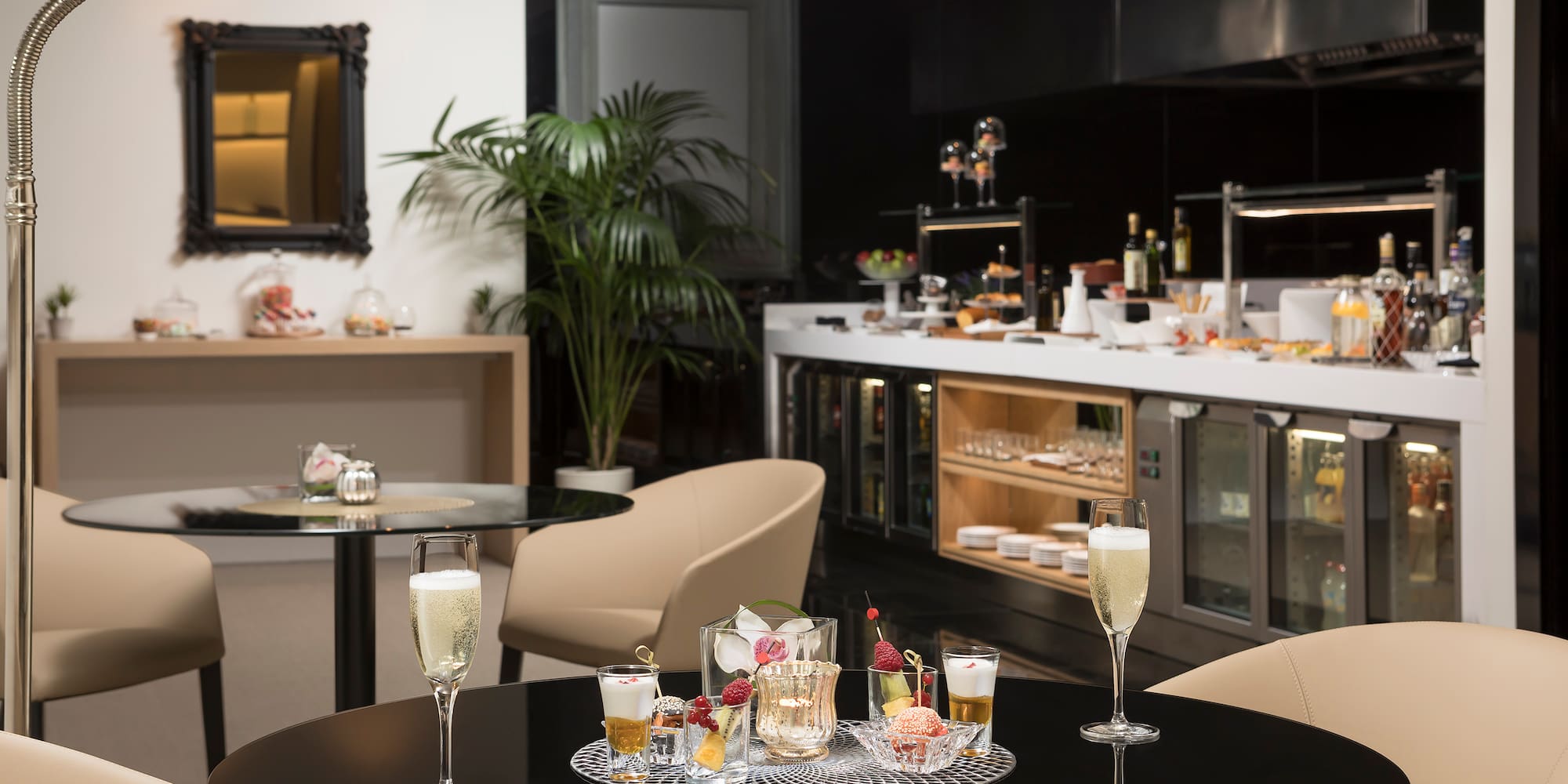 a table with glasses of champagne in it