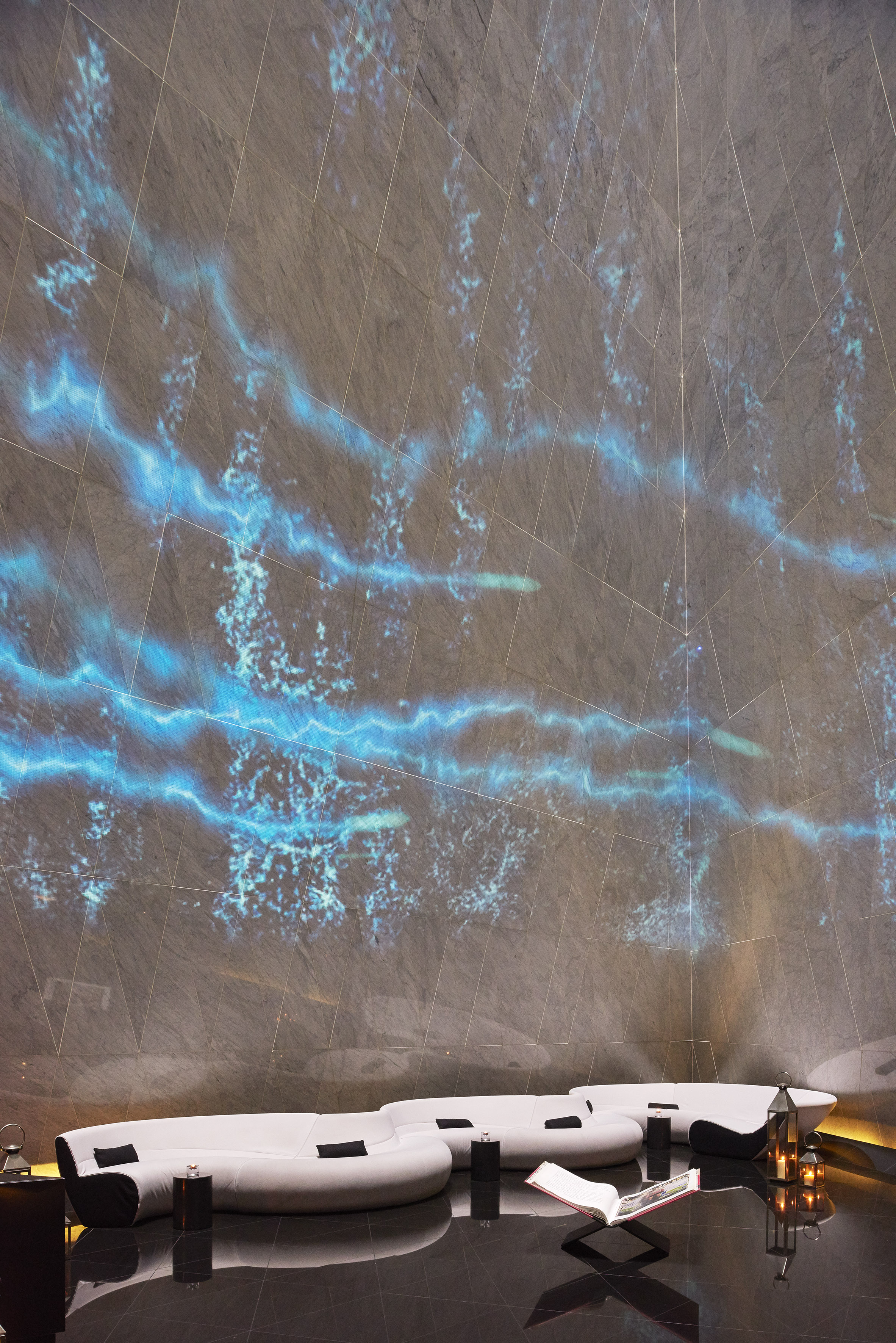 a blue light on a wall