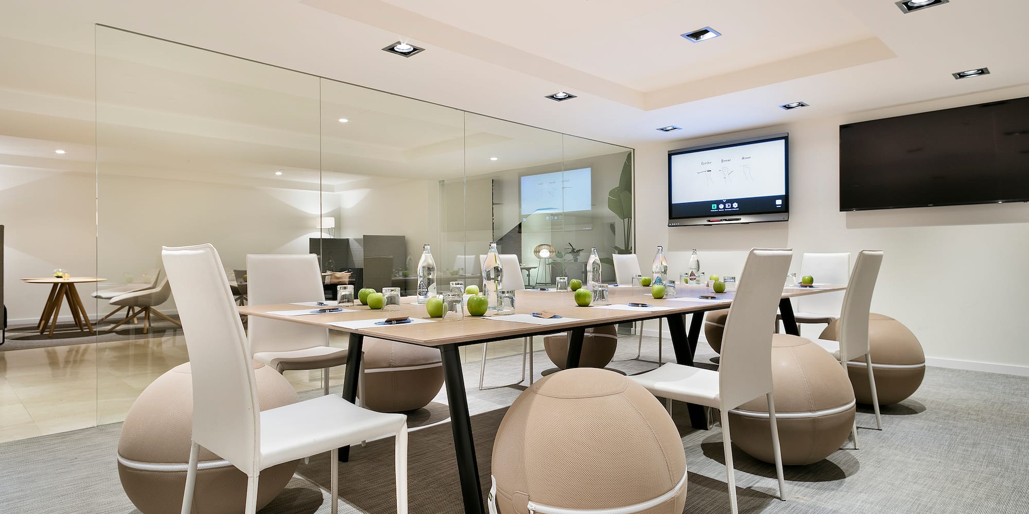 a room with a table and chairs