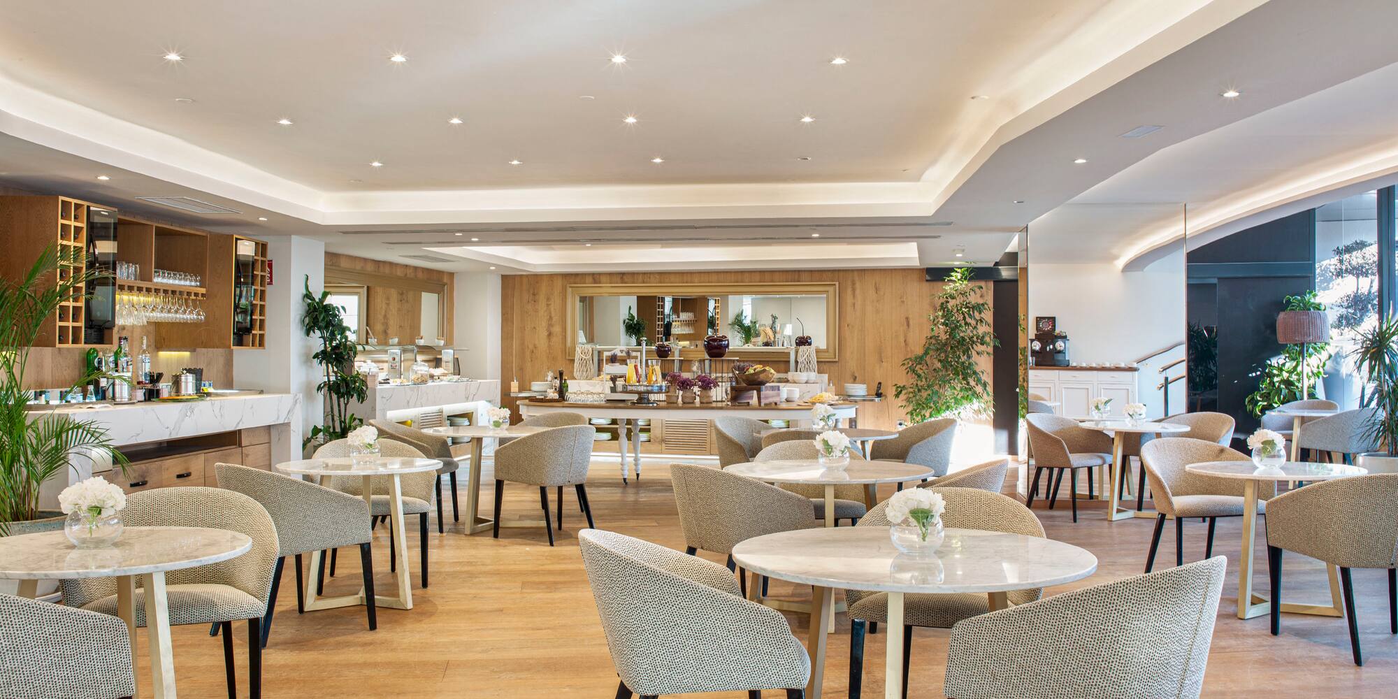 a room with tables and chairs