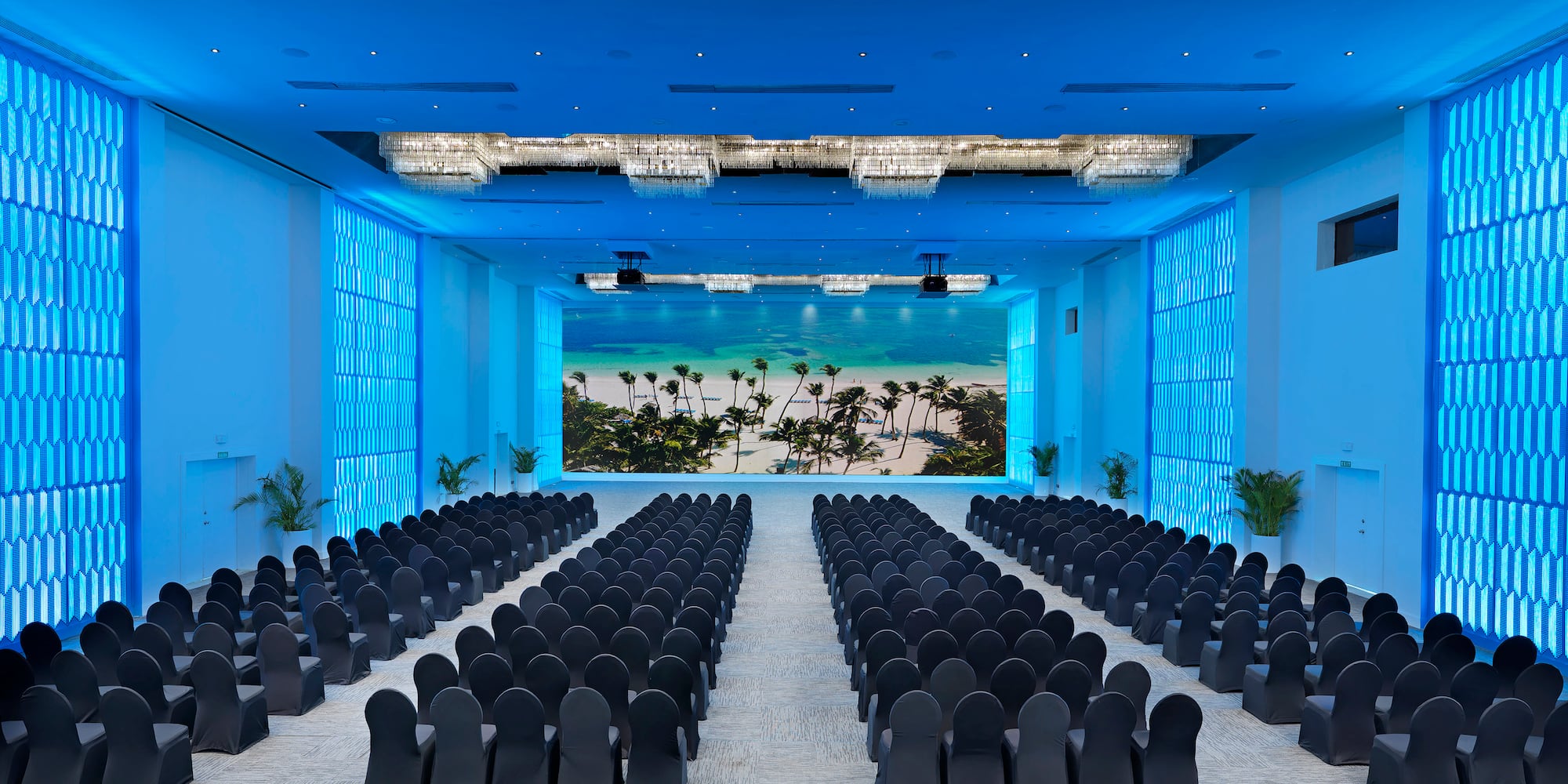 a room with rows of chairs